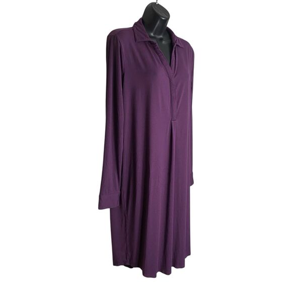 J Jill Polo Dress Womens M Purple V-Neck Collared 1/4 Button Long Sleeve Stretch - Picture 5 of 12
